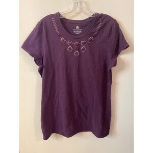 Covington Womens XL Purple Embellished Neck Short Sleeve T Shirt Top